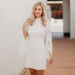 Statement sleeve Lace White Dress